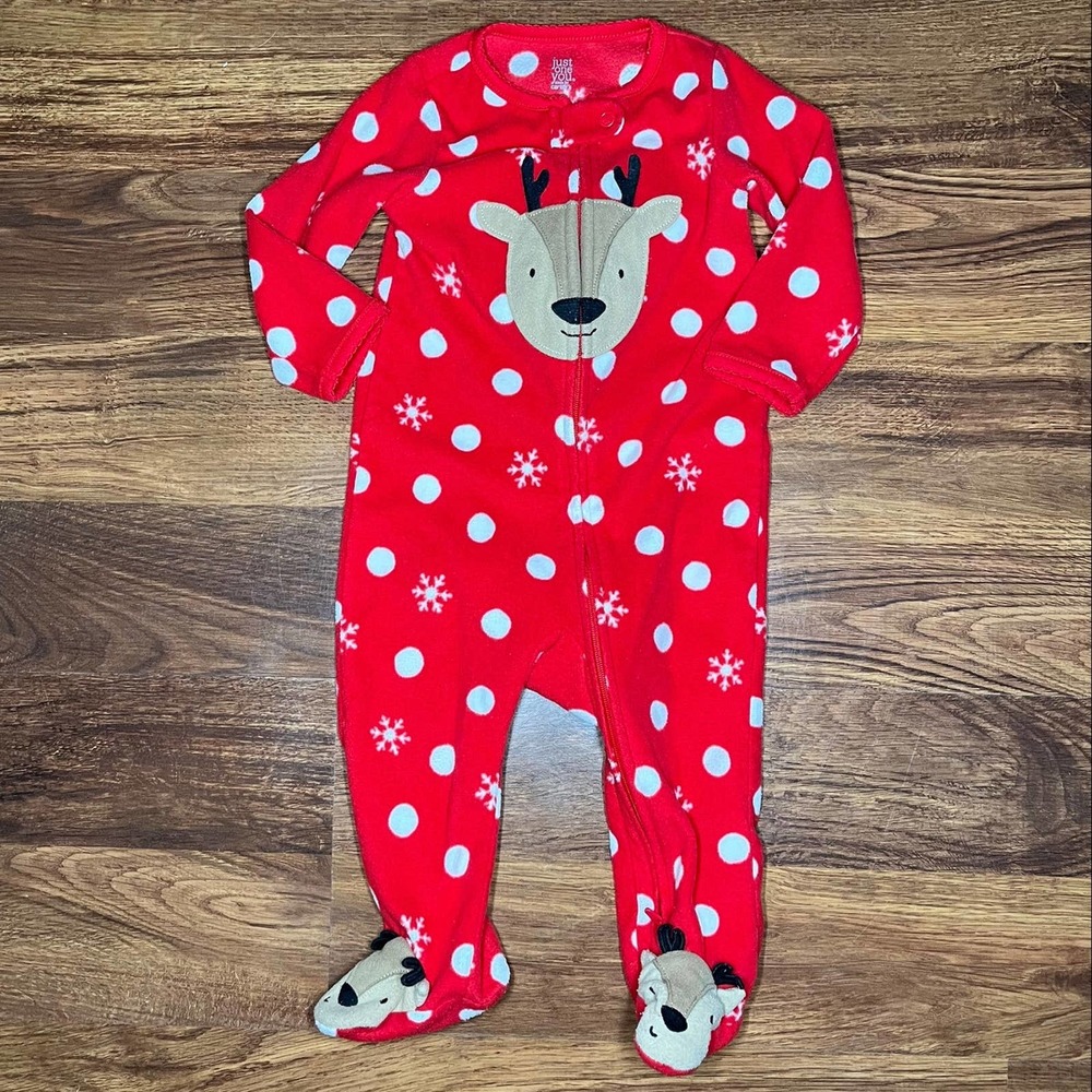 Just One You Carters Fleece 2 Way Zipper Footie Pajamas Red Christmas Reindeer